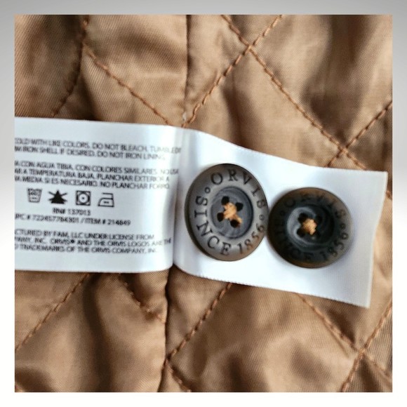 ORVIS Men’s XXL Heritage Barn Canvas Field Coat Jacket 100% Cotton Quilted Tan - Picture 7 of 8